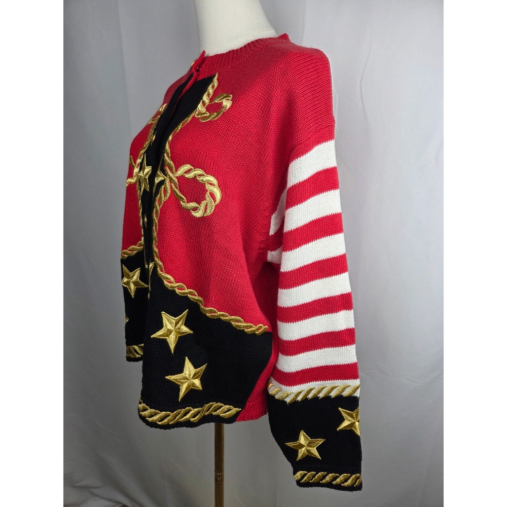 Alexa Grace 90s Patriotic Cardigan 1X Red Americana Stars Stripes Embellished - Picture 4 of 10